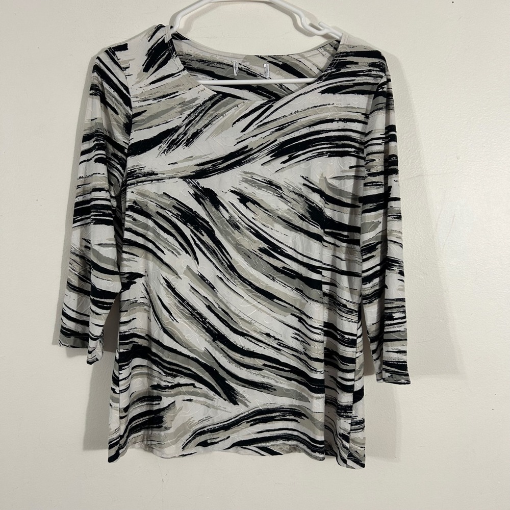 Unbranded Abstract Brushstroke Top Womens M Black White Gray Good 3/4 Sleeve ART
